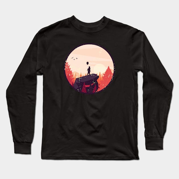 Boy on rock - hiking with balloon Long Sleeve T-Shirt by LR_Collections